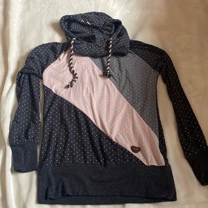 Grey Polkadot lightweight sweatshirt with pink accents, size small